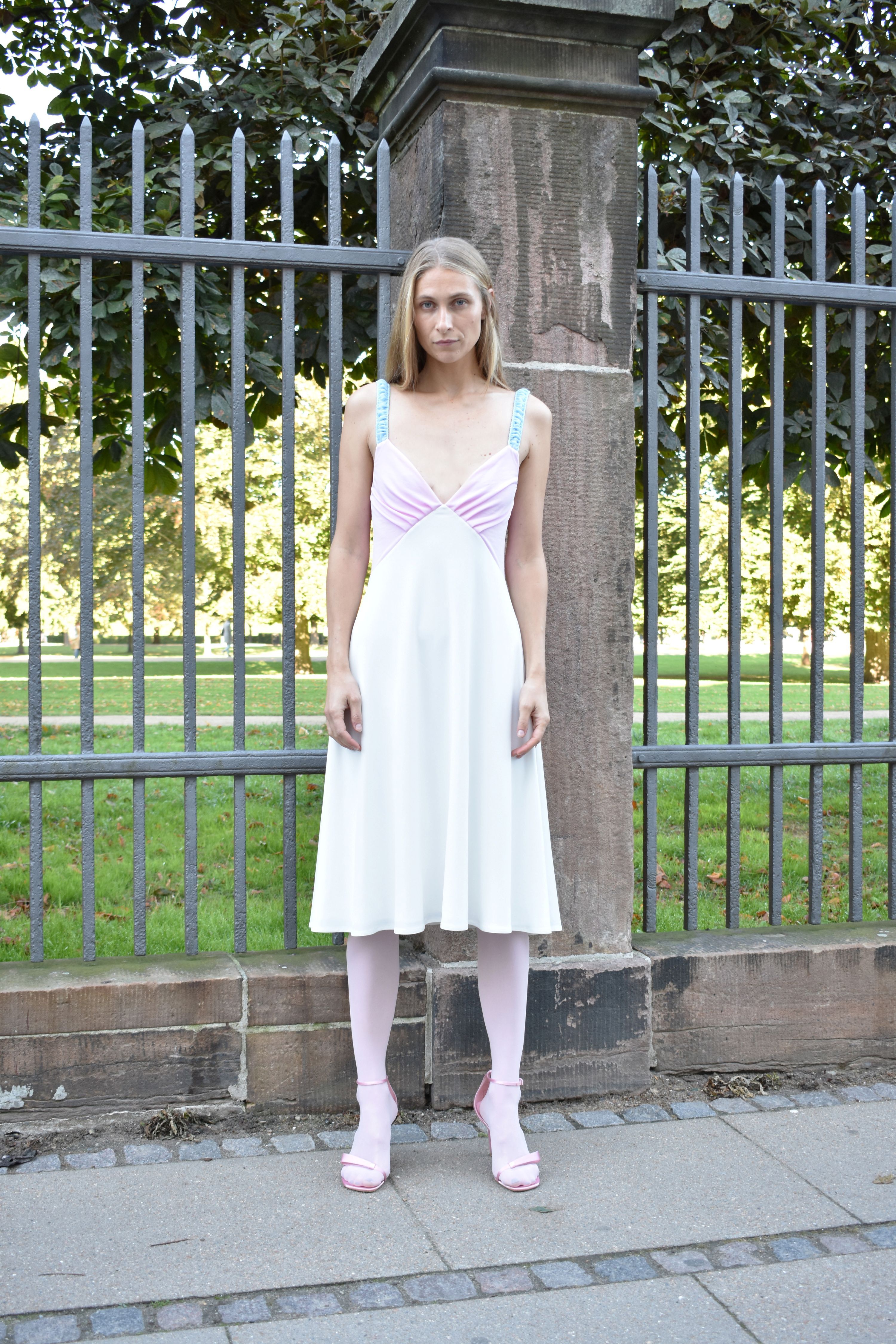 Zegna V Neck Midi Dress in Chiffon and Jersey